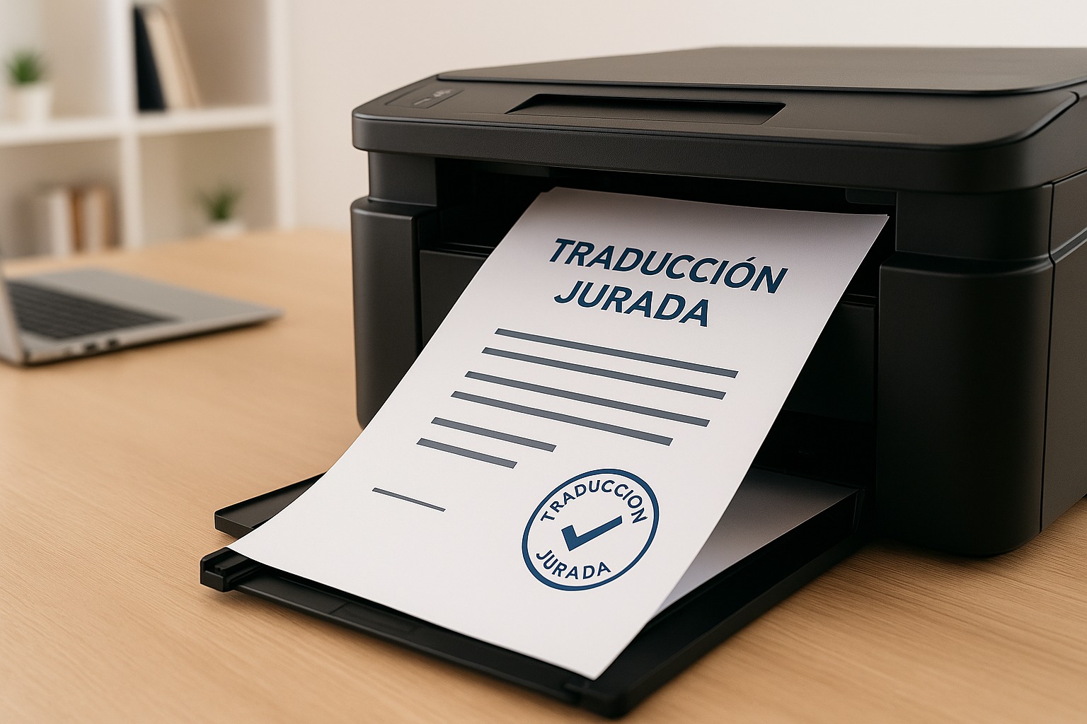 Impresora en un despacho mostrando el momento de imprimir una traducción jurada en PDF.