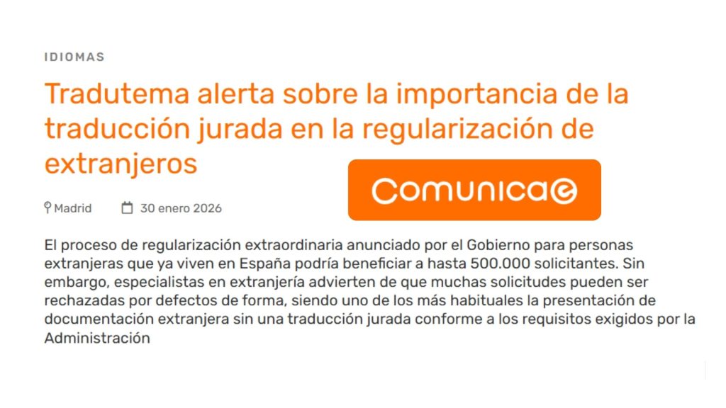 Título e introducción de la nota de prensa sobre Tradutema en Comunicae